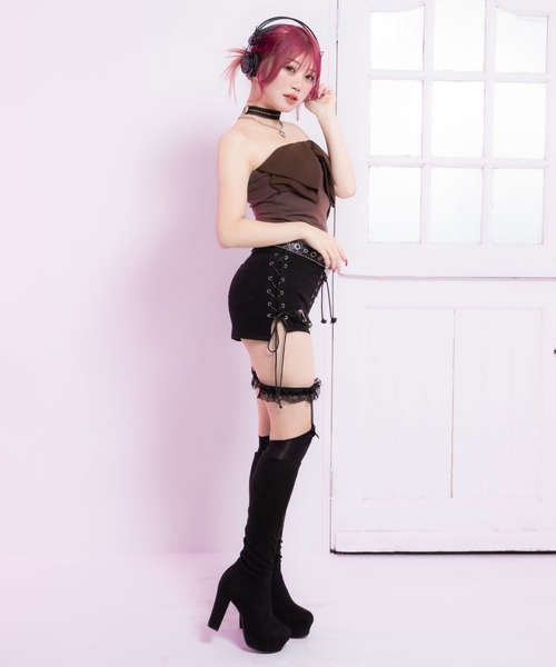 ストレッチY2K太ヒールロングブーツ(ブーツ)|Diable baiser ストレッチY2K太ヒールロングブーツ(ブーツ)|Diable baiser