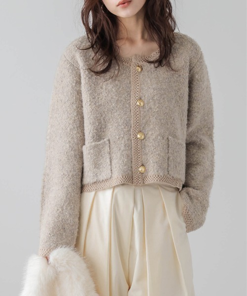 Lajour(ラジュール)の「日本製 ブークレニットカーディガン(カーディガン/ボレロ・レディース・グレー/ブラック/ベージュ・フリー)」の3枚目の写真