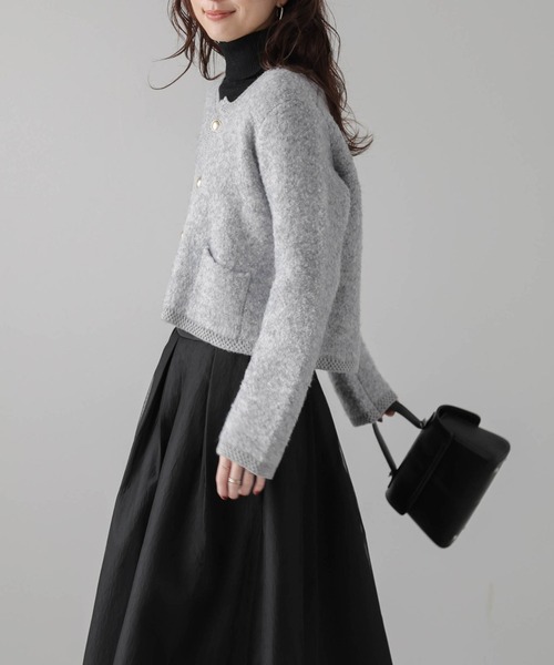 Lajour(ラジュール)の「日本製 ブークレニットカーディガン(カーディガン/ボレロ・レディース・グレー/ブラック/ベージュ・フリー)」の10枚目の写真