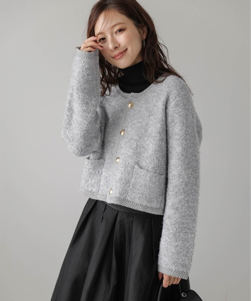 Lajour(ラジュール)の「日本製 ブークレニットカーディガン(カーディガン/ボレロ・レディース・グレー/ブラック/ベージュ・フリー)」の14枚目の写真