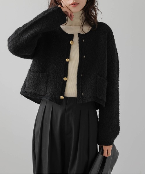 Lajour(ラジュール)の「日本製 ブークレニットカーディガン(カーディガン/ボレロ・レディース・グレー/ブラック/ベージュ・フリー)」の17枚目の写真