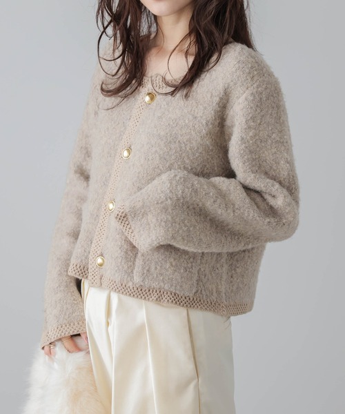 MACHATT アイボリー　ブークレニットカーディガン machatt ブークレニットカーディガン アイボリー