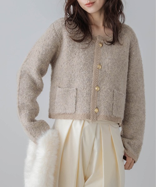 Lajour(ラジュール)の「日本製 ブークレニットカーディガン(カーディガン/ボレロ・レディース・グレー/ブラック/ベージュ・フリー)」の5枚目の写真