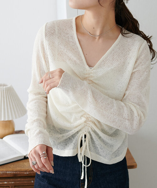 ディスコート新品ギャザーカットソー トップス メランジ胸ギャザープルオーバー（Tシャツ/カットソー）｜DISCOAT