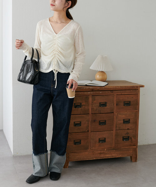 ディスコート新品ギャザーカットソー トップス ディスコート新品ギャザーカットソー トップス メランジ胸ギャザープル