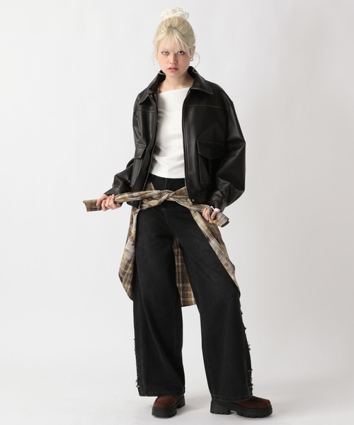 FOREVER 21(フォーエバー トゥエンティーワン)の「【2025SS】ヴィンテージライクフェイクレザーブルゾン(ブルゾン・レディース・ブラウン/ブラック・FREE)」の6枚目の写真