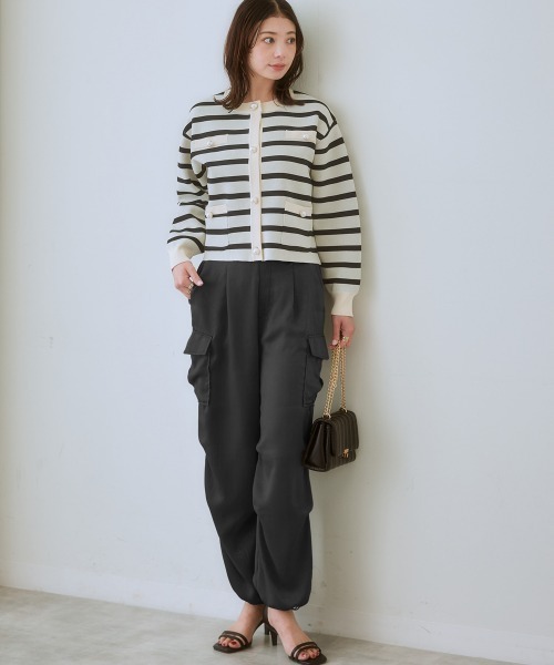 nissen（ニッセン）の「サテンパラシュートパンツ（カーゴパンツ・レディース・カーキ/ブラック/ベージュ・S/3L/L/M/LL）」の4枚目の写真