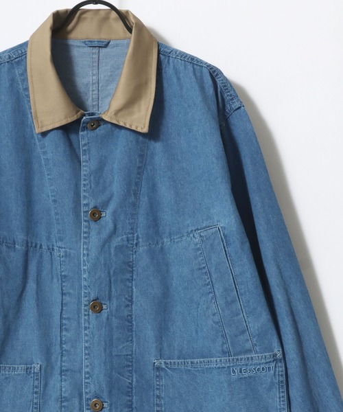 LYLE&SCOTT(ライルアンドスコット)の「LYLE&SCOTT/ライルアンドスコット Denim Hunting Jacket/オーバーサイズ デニム 襟コーデュロイ ショート丈 ハンティングジャケット/ブルゾン/レディース メンズ(デニムジャケット・メンズ・ネイビー/ブルー・LL/L/M)」の4枚目の写真