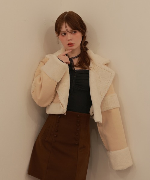 M DOLLY(エムドリー)の「*M DOLLY original* reversible mouton jacket / リバーシブルムートンジャケット(ライダースジャケット・レディース・ベージュ/ブラック・FREE)」の13枚目の写真