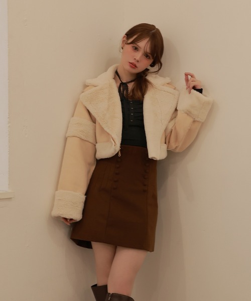 M DOLLY(エムドリー)の「*M DOLLY original* reversible mouton jacket / リバーシブルムートンジャケット(ライダースジャケット・レディース・ベージュ/ブラック・FREE)」の14枚目の写真