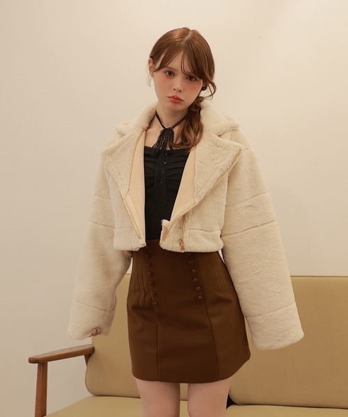 M DOLLY(エムドリー)の「*M DOLLY original* reversible mouton jacket / リバーシブルムートンジャケット(ライダースジャケット・レディース・ベージュ/ブラック・FREE)」の9枚目の写真