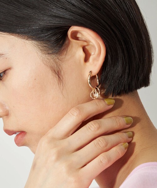 036A☆【高品質✨】2連風フープピアス　シルバー　小粒ストーン　シンプル　上品 ジルコニア 小ぶり フープピアス 【kyklos-chain キクロス