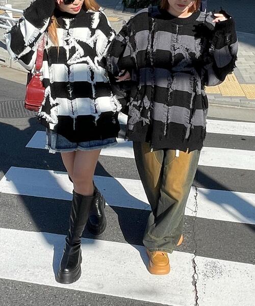 WEGO(ウィゴー)の「WEGO/フリンジモチーフボーダーBIGプルオーバー(ニット/セーター・レディース・ホワイト系その他5/ブラック系その他5・FREE)」の22枚目の写真