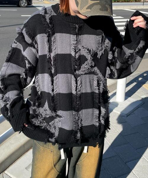 WEGO(ウィゴー)の「WEGO/フリンジモチーフボーダーBIGプルオーバー(ニット/セーター・レディース・ホワイト系その他5/ブラック系その他5・FREE)」の11枚目の写真