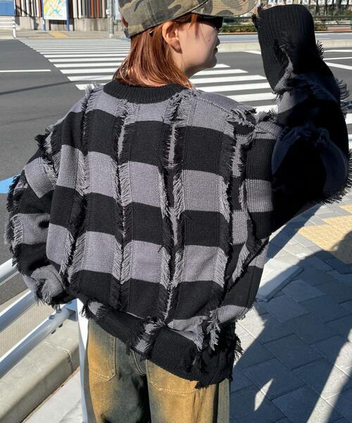 WEGO(ウィゴー)の「WEGO/フリンジモチーフボーダーBIGプルオーバー(ニット/セーター・レディース・ホワイト系その他5/ブラック系その他5・FREE)」の10枚目の写真