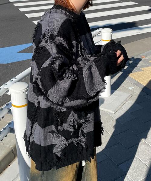 WEGO(ウィゴー)の「WEGO/フリンジモチーフボーダーBIGプルオーバー(ニット/セーター・レディース・ホワイト系その他5/ブラック系その他5・FREE)」の9枚目の写真