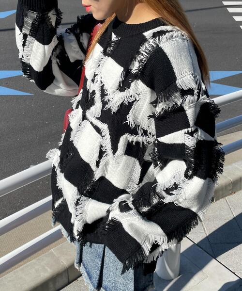 WEGO(ウィゴー)の「WEGO/フリンジモチーフボーダーBIGプルオーバー(ニット/セーター・レディース・ホワイト系その他5/ブラック系その他5・FREE)」の14枚目の写真