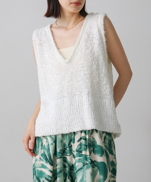 Bou Jeloud（ブージュルード）の「リボンヤーンニットベスト（ベスト・レディース・オフホワイト/ブラック・FREE）」の3枚目の写真