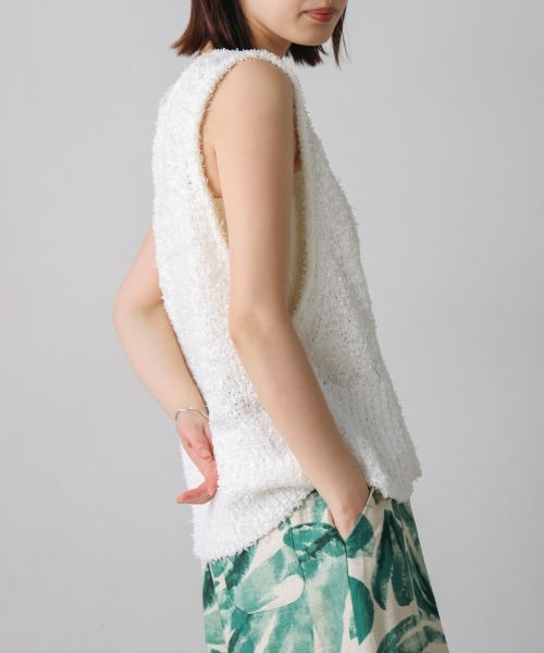 Bou Jeloud（ブージュルード）の「リボンヤーンニットベスト（ベスト・レディース・オフホワイト/ブラック・FREE）」の6枚目の写真