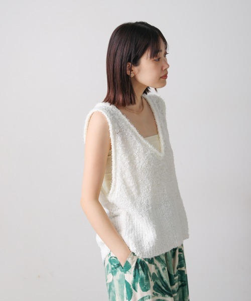 Bou Jeloud（ブージュルード）の「リボンヤーンニットベスト（ベスト・レディース・オフホワイト/ブラック・FREE）」の8枚目の写真