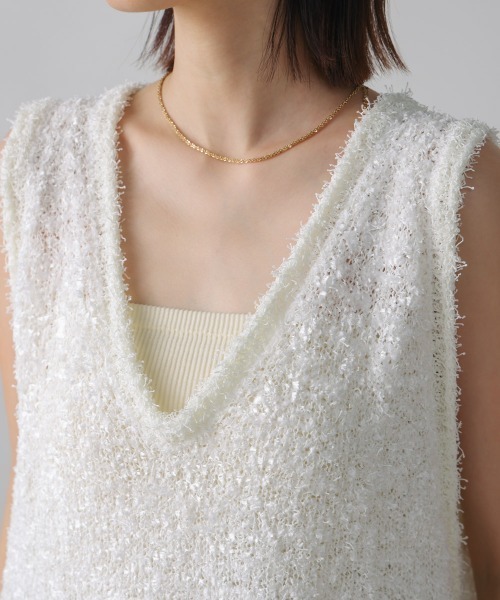 Bou Jeloud（ブージュルード）の「リボンヤーンニットベスト（ベスト・レディース・オフホワイト/ブラック・FREE）」の11枚目の写真