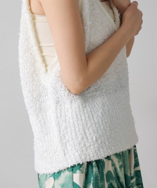 Bou Jeloud（ブージュルード）の「リボンヤーンニットベスト（ベスト・レディース・オフホワイト/ブラック・FREE）」の12枚目の写真