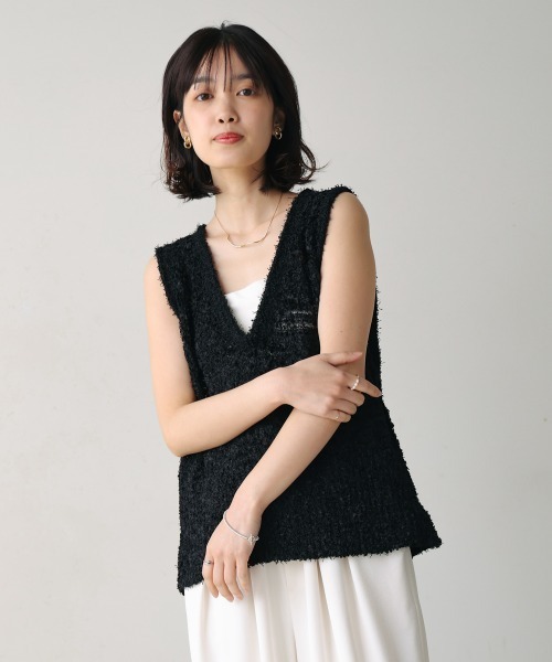 Bou Jeloud（ブージュルード）の「リボンヤーンニットベスト（ベスト・レディース・オフホワイト/ブラック・FREE）」の16枚目の写真