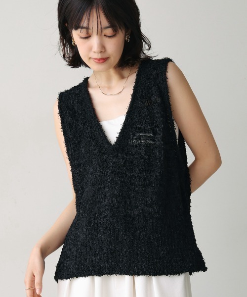 Bou Jeloud（ブージュルード）の「リボンヤーンニットベスト（ベスト・レディース・オフホワイト/ブラック・FREE）」の18枚目の写真