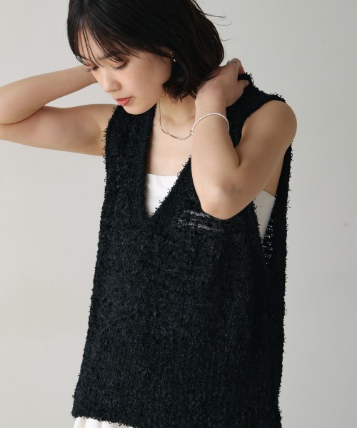 Bou Jeloud（ブージュルード）の「リボンヤーンニットベスト（ベスト・レディース・オフホワイト/ブラック・FREE）」の19枚目の写真