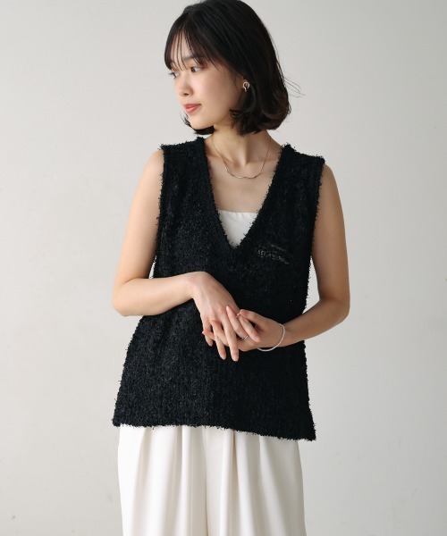 Bou Jeloud（ブージュルード）の「リボンヤーンニットベスト（ベスト・レディース・オフホワイト/ブラック・FREE）」の21枚目の写真