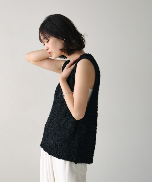 Bou Jeloud（ブージュルード）の「リボンヤーンニットベスト（ベスト・レディース・オフホワイト/ブラック・FREE）」の22枚目の写真