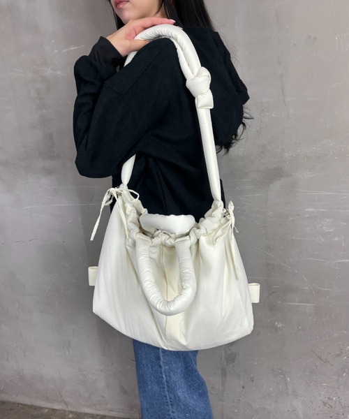 fofofofa ホワイト巾着バッグ 完売 帆布の巾着バッグ☆サコッシュ☆オフホワイト 巾着バッグ a.y.