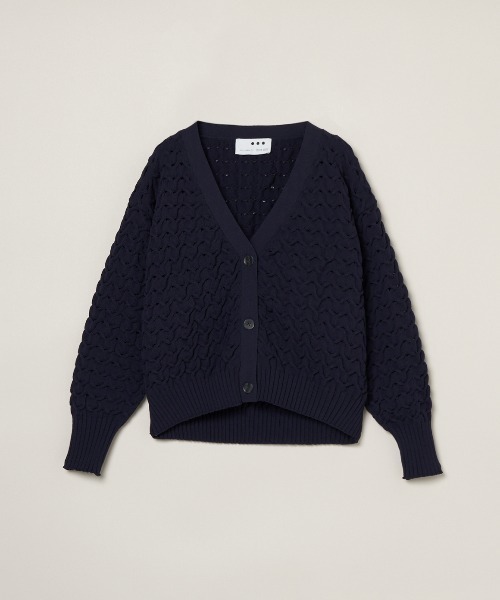 three dots(スリードッツ)の「スポンジースムース メッシュカーディガン(カーディガン/ボレロ・レディース・ネイビー/ホワイト/レッド/レモンイエロー/ミント/パープル/ブルー・SMALL)」の1枚目の写真