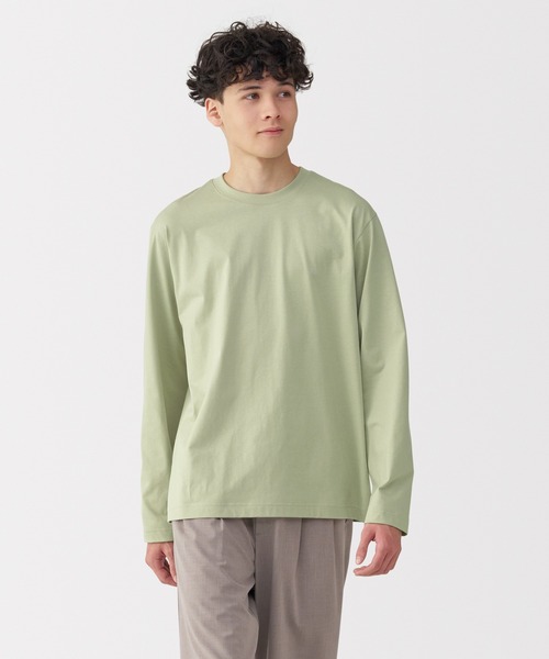 無印良品（ムジルシリョウヒン）の「紳士　天竺編みクルーネック長袖Ｔシャツ（Tシャツ/カットソー・メンズ・グレー/ブルー/ブラック/ホワイト/オレンジ系/グリーン系/ダークネイビー・S/M/L/XL）」の4枚目の写真