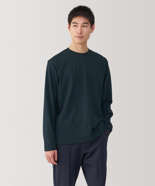 無印良品（ムジルシリョウヒン）の「紳士　天竺編みクルーネック長袖Ｔシャツ（Tシャツ/カットソー・メンズ・グレー/ブルー/ブラック/ホワイト/オレンジ系/グリーン系/ダークネイビー・S/M/L/XL）」の6枚目の写真