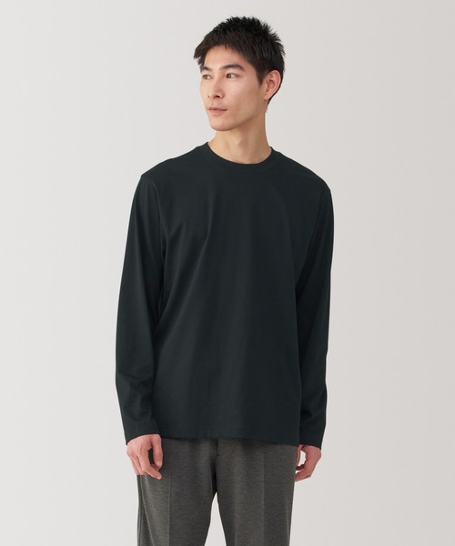 無印良品（ムジルシリョウヒン）の「紳士　天竺編みクルーネック長袖Ｔシャツ（Tシャツ/カットソー・メンズ・グレー/ブルー/ブラック/ホワイト/オレンジ系/グリーン系/ダークネイビー・S/M/L/XL）」の2枚目の写真