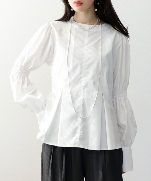 Three Four Time(スリーフォータイム)の「ギャザースリーブブラウス(シャツ/ブラウス・レディース・オフホワイト/ピンク・FREE)」の2枚目の写真