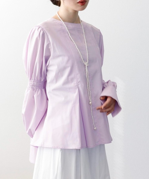 Three Four Time(スリーフォータイム)の「ギャザースリーブブラウス(シャツ/ブラウス・レディース・オフホワイト/ピンク・FREE)」の8枚目の写真