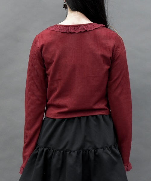 axes femme POETIQUE（アクシーズファムポエティック）の「レースアップカットプル（Tシャツ/カットソー・レディース・ホワイト/ブラック/ワイン・MEDIUM）」の8枚目の写真