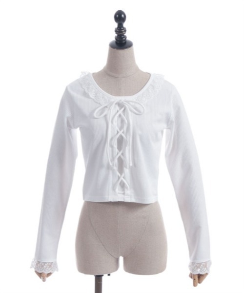 axes femme POETIQUE（アクシーズファムポエティック）の「レースアップカットプル（Tシャツ/カットソー・レディース・ホワイト/ブラック/ワイン・MEDIUM）」の6枚目の写真