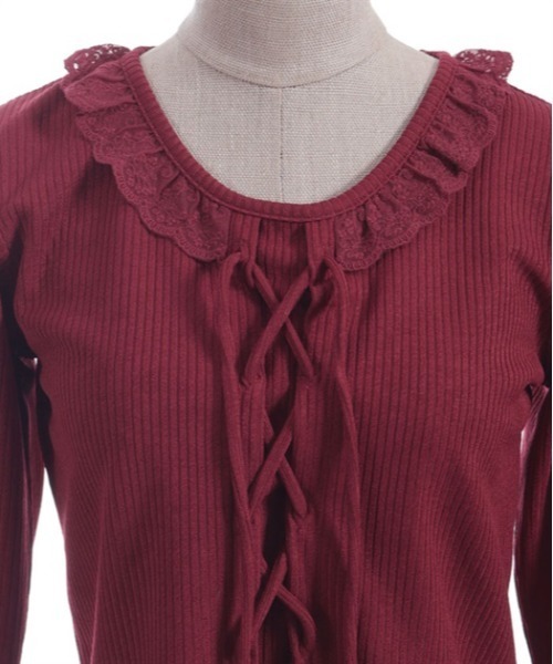 axes femme POETIQUE（アクシーズファムポエティック）の「レースアップカットプル（Tシャツ/カットソー・レディース・ホワイト/ブラック/ワイン・MEDIUM）」の21枚目の写真