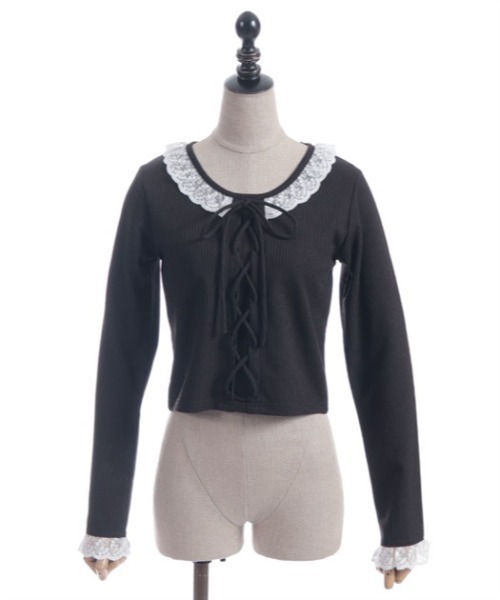 axes femme POETIQUE（アクシーズファムポエティック）の「レースアップカットプル（Tシャツ/カットソー・レディース・ホワイト/ブラック/ワイン・MEDIUM）」の18枚目の写真