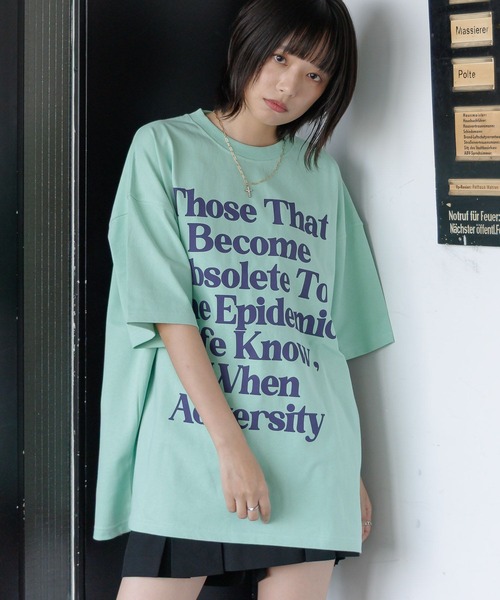 PBLIM(ページボーイリム)の「《UNISEX》メッセージロゴTシャツ(Tシャツ/カットソー・レディース・ネイビー/アイボリー/ミント/レンガ・MEDIUM/LARGE)」の1枚目の写真