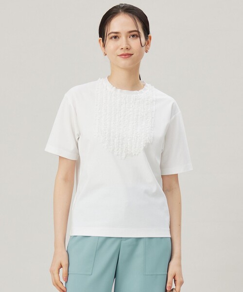 自由区(ジユウク)の「ベビーフリル Tシャツ(Tシャツ/カットソー・レディース・アイボリー系/グレー系・44/46)」の1枚目の写真