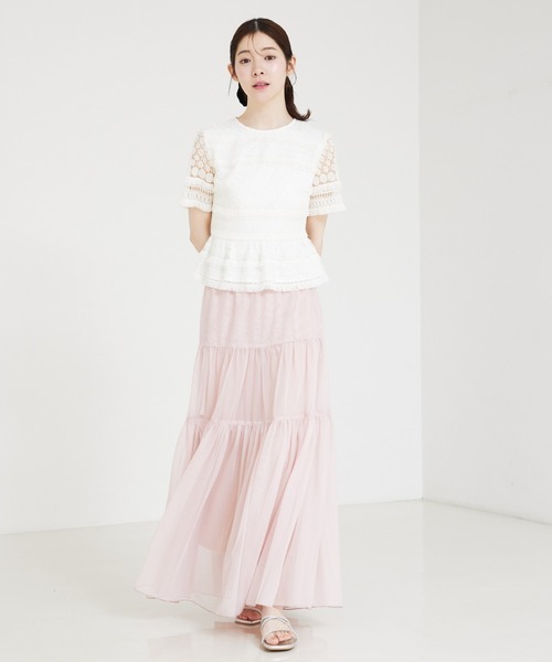 SELFIST(セルフィスト)の「チュールティアードスカート ウエストゴム レイヤード 夏服 オールシーズン(スカート・レディース・ブラック/ピンク/オフホワイト・フリー)」の5枚目の写真