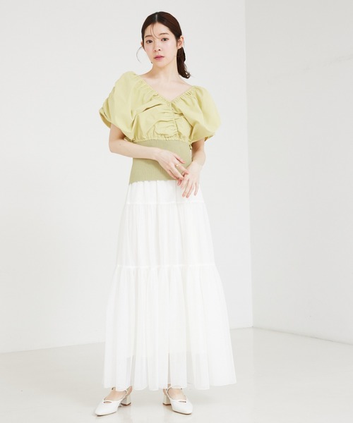 SELFIST(セルフィスト)の「チュールティアードスカート ウエストゴム レイヤード 夏服 オールシーズン(スカート・レディース・ブラック/ピンク/オフホワイト・フリー)」の12枚目の写真