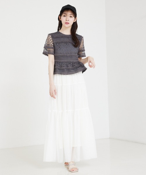 SELFIST(セルフィスト)の「チュールティアードスカート ウエストゴム レイヤード 夏服 オールシーズン(スカート・レディース・ブラック/ピンク/オフホワイト・フリー)」の10枚目の写真