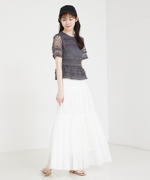 SELFIST(セルフィスト)の「チュールティアードスカート ウエストゴム レイヤード 夏服 オールシーズン(スカート・レディース・ブラック/ピンク/オフホワイト・フリー)」の9枚目の写真