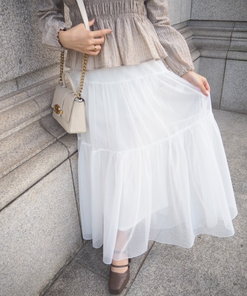 SELFIST(セルフィスト)の「チュールティアードスカート ウエストゴム レイヤード 夏服 オールシーズン(スカート・レディース・ブラック/ピンク/オフホワイト・フリー)」の17枚目の写真
