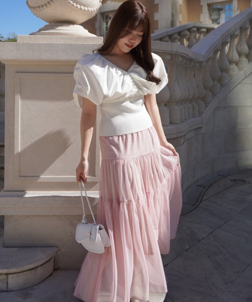 SELFIST(セルフィスト)の「チュールティアードスカート ウエストゴム レイヤード 夏服 オールシーズン(スカート・レディース・ブラック/ピンク/オフホワイト・フリー)」の22枚目の写真